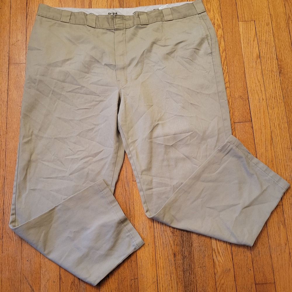 Dickies 874 Original Fit Mens Khaki Tan Work Pants 48x32 Straight Leg Painter